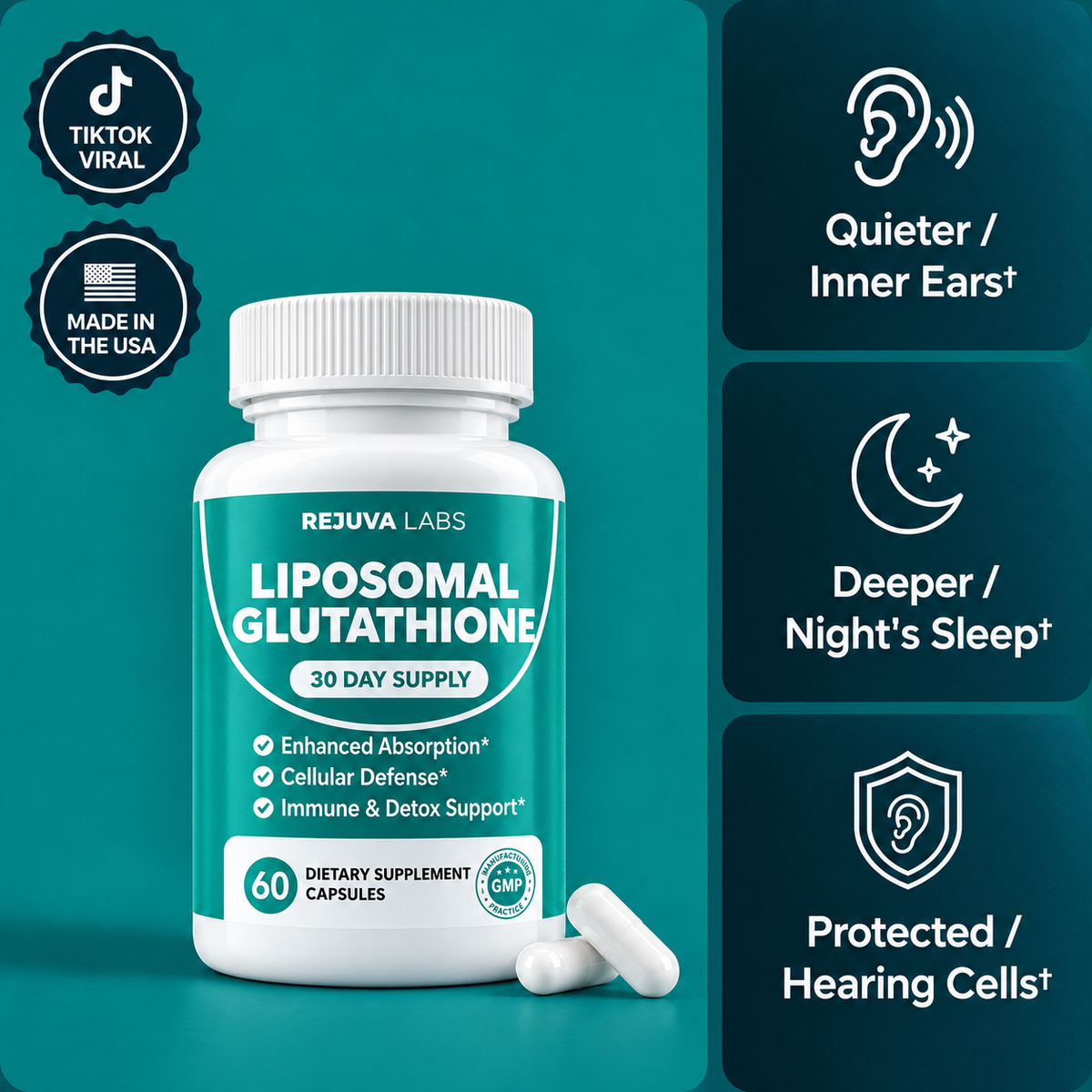 Rejuva Labs Liposomal Glutathione 1,000mg Capsules - Reduced Ringing, Better Sleep & Total Inner Ear Cell Defense
